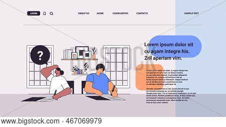 Mix Race Students Having Exam Writing Test Education Learning Process Concept Classroom Interior Hor