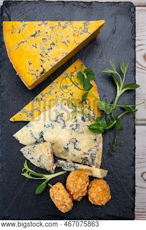 Tasting Of English Cheeses Blue Stilton And Blue Shropshire