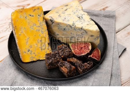 Cheese Collection, English Old Shropshire Blue And Stilton Blue Cheeses