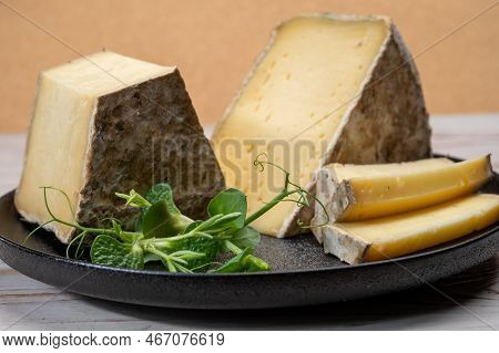 Pieces Of Cheese Tomme De Montagne Or Tomme De Savoie Made From Cow Milk In French Alps