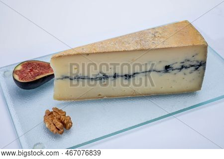 French Semi-soft Cow Milk Cheese Morbier From Franche-comte Region With Thin Black Layer And Strong