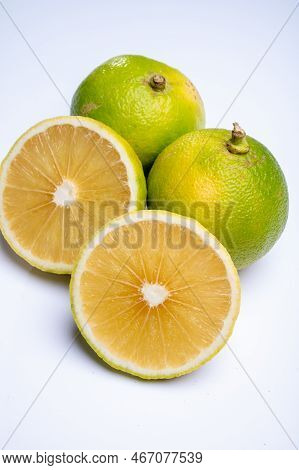Fresh Ripe Bergamot Orange Fruits, Fragrant Citrus Used In Earl Grey Tea, Medicine And Spa Treatment