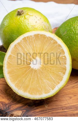 Fresh Ripe Bergamot Orange Fruits, Fragrant Citrus Used In Earl Grey Tea, Medicine And Spa Treatment