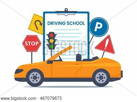 Driving School With Education Process Of Car Training And Learning To Drive To Get Drivers License I