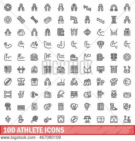 100 Athlete Icons Set. Outline Illustration Of 100 Athlete Icons Vector Set Isolated On White Backgr