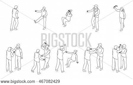 Violence Icons Set. Isometric Set Of Violence Vector Icons Outline On White Thin Line Collection