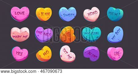 Conversation Candies For Valentine Day, Vector Love Sweet Hearts With Romantic Messages For Boyfrien