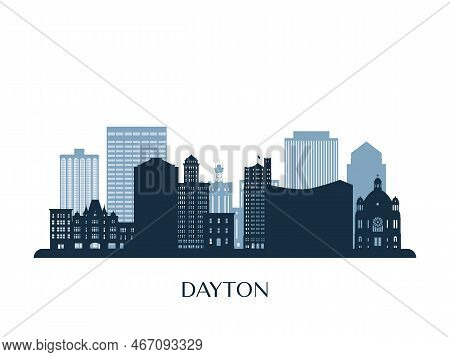 Dayton, Oh Skyline, Monochrome Silhouette. Vector Illustration.
