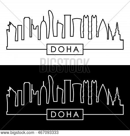 Doha Skyline. Linear Style.
Doha City Single Line. Editable Vector File.
