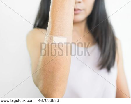 Bandage On Hand Close Up,woman Injured Painful To Hand,little Wounded On Body,people First Aid Treat