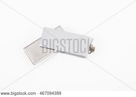 Usb Silver Key Flash Memory Isolated On White Background