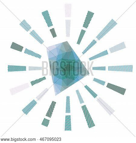 Rhode Island Sunburst. Low Poly Striped Rays And Map Of The Us State. Creative Vector Illustration.
