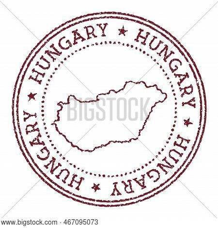 Hungary Round Rubber Stamp With Country Map. Vintage Red Passport Stamp With Circular Text And Stars