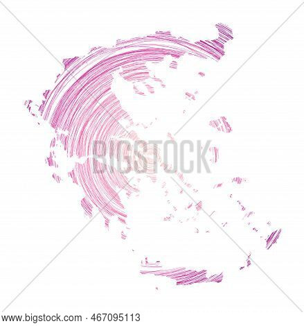 Greece Map Filled With Concentric Circles. Sketch Style Circles In Shape Of The Country. Vector Illu