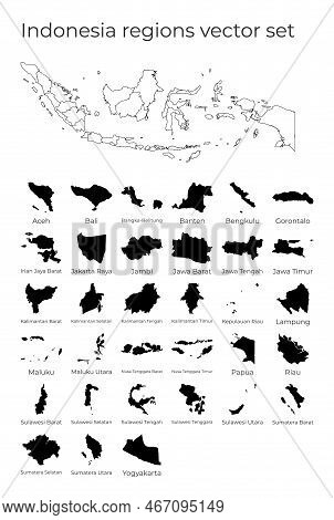 Indonesia Map With Shapes Of Regions. Blank Vector Map Of The Country With Regions. Borders Of The C
