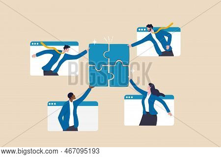 Work Together, Teamwork Or Collaboration To Solve Problem, Hybrid Work Conference Call To Success To