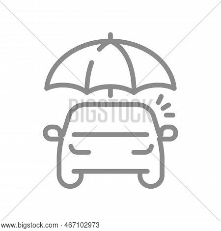 Motor Insurance Line Vector Icon. Car And Umbrella Outlined Symbol.