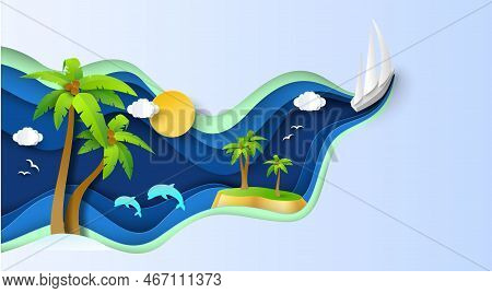 Yacht Cruise Paper Cut Style Vector Illustration