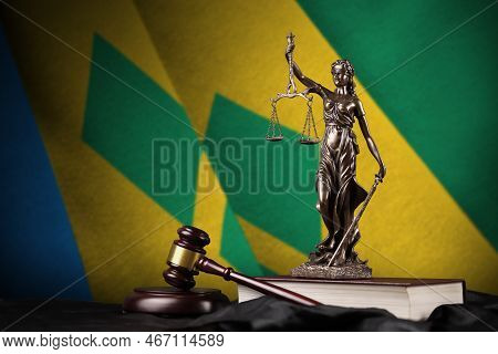 Saint Vincent And The Grenadines Flag With Statue Of Lady Justice, Constitution And Judge Hammer On 