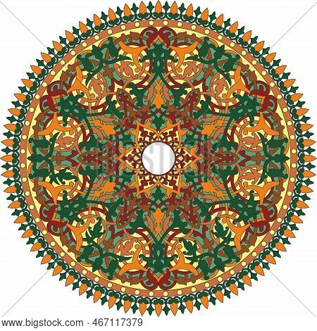 Vector Round Colored Arabic National Ornament. Endless Vegetable
Pattern Of Eastern Peoples Of Asia,