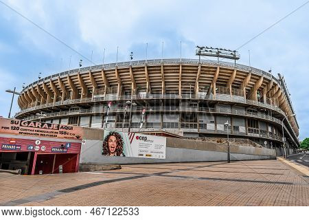Santa Cruz De Tenerife, Spain - November 25, 2021: Outside Side View Of The Estadio Heliodoro Rodrig