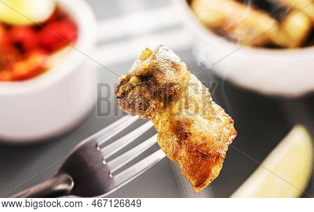 Piece Of Pork, Roasted Bacon, Fried And Tasty Pork Belly, On The Graph