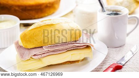 Brazilian Breakfast, French Salt Bread With Mozzarella Cheese And Ham, Tradition On Brazil
