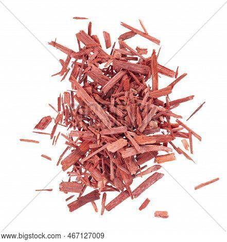 Red Sandalwood Incense Chips, Isolated On White Background. Sanderswood, Rubywood Or Red Saunders. T