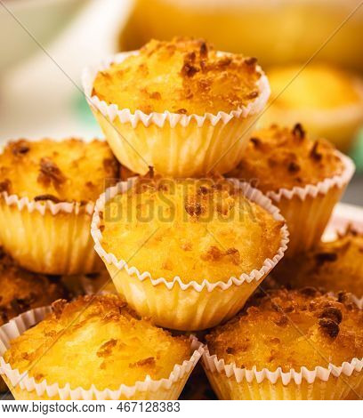 Typical Sweet From Brazil And Portugal, Called Queijadinha Or Queijada. Homemade Dessert, Pastry Fro