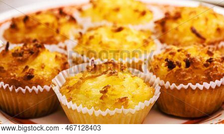 Queijadinha Or Queijada, Sweet Baked Dessert From A Traditional Bakery And Pastry Shop From Brazil A