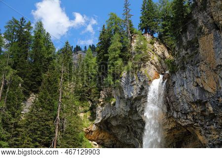 Johannes Waterfall (johanneswasserfall) In Obertauern. It Has Tourist Trail Beneath The Waterfall. N