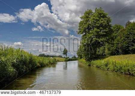 Canal Built Between Morava Part Of Czech And Slovakia By Bata. Beautiful Greenery Lining The Route, 