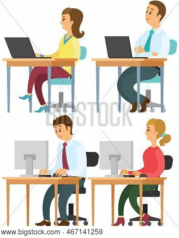 Office Staff, Manager Work And Communication. Office Worker At The Table. Business Employees On Thei