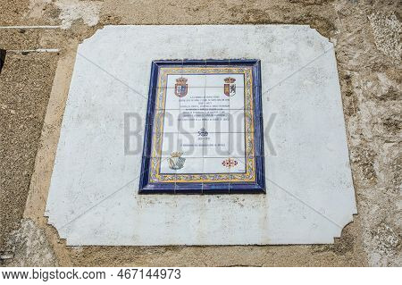 Banos De Montemayor, Spain - Jan 3rd, 2021: Memorial Tiles Panel To Saint Rose Of Lima Father, Born 