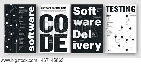 Software Posters Set. Collection Of Graphic Elements For Website. Development Of Programs And Applic