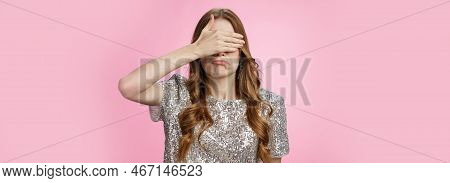 Intense Whining Sad Girl Cover Eyes Palm Pursing Lips Unwilling See Awkward Disappointing Scene, Sta