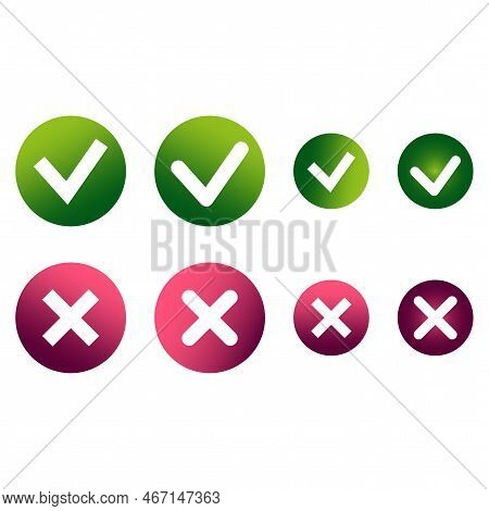 Green Cross Checkmark Buttons. Cross Symbol. Vector Illustration. Stock Image.