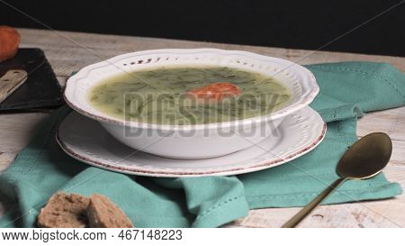 Caldo Verde Popular Soup In Portuguese Cuisine. Traditional Ingredients For Caldo Verde Are Potatoes