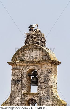 Storks On The Church Of Santa Maria In Maderuelo In The Segovia Province Castile Leon Spain