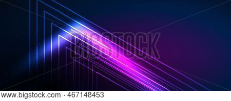Neon Glowing Techno Lines, Hi-tech Futuristic Abstract Background Template. Vector Illustration For 