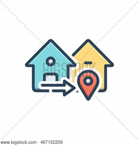 Color Illustration Icon For Near Nigh Nearby House Location Neighbor Vicinal Closely