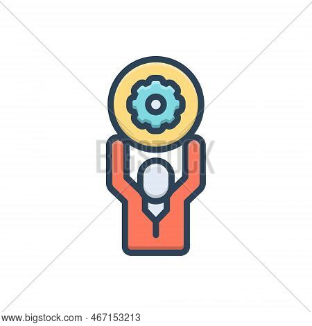 Color Illustration Icon For Effort Attempt Try Endeavour Strive Struggle Force Power Cogwheel Mechan