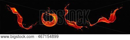 Splashes Of Red Tomato Juice, Blood Or Lava. Vector Realistic Set Of Flying Liquid Ketchup, Sauce, P