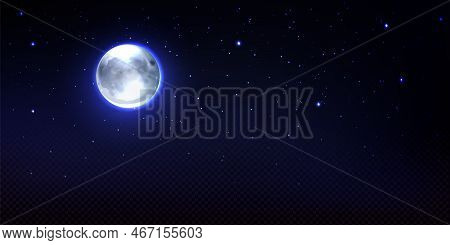 Realistic Moon In Space With Stars And Transparency, Full Luna Earth Satellite, Phoebe Astrology Det