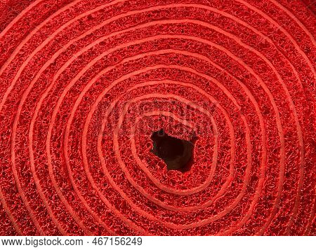 Red Carpet Rolls From Above. Directly Above The Carpet