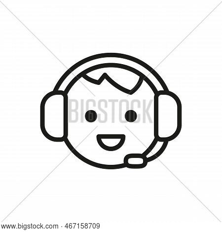 Call Center Line Art Icon, Customer Support Service Symbol. Face With Headset. Operator Call Center,