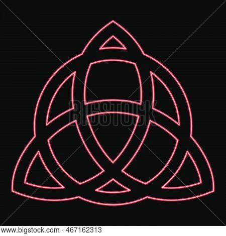 Neon Trikvetr Knot With Circle Power Of Three Viking Symbol Tribal For Tattoo Trinity Knot Red Color