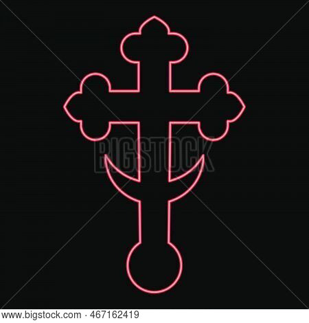Neon Cross Trefoil Shamrock On Church Cupola Domical With Half-moon Cross Monogram Religious Cross R