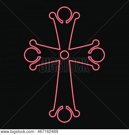 Neon Four Pointed Cross Drop Shaped Cross Monogram Religious Cross Red Color Vector Illustration Ima