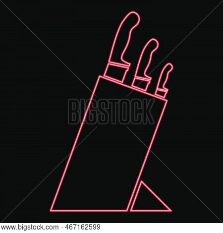 Neon Knife Set Knife Holder Knives Set Holder For Knives Red Color Vector Illustration Image Flat St